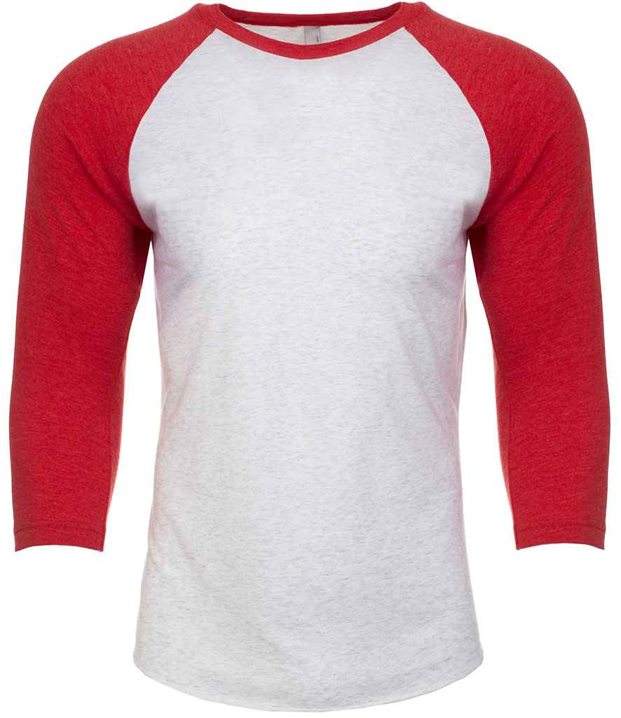 Next Level Apparel Unisex Tri-Blend 3/4 Sleeve Raglan T-Shirt in by Next Level Apparel — Custom branded clothing by Print Press, featuring premium embroidery produced in our specialist print lab in the UK.