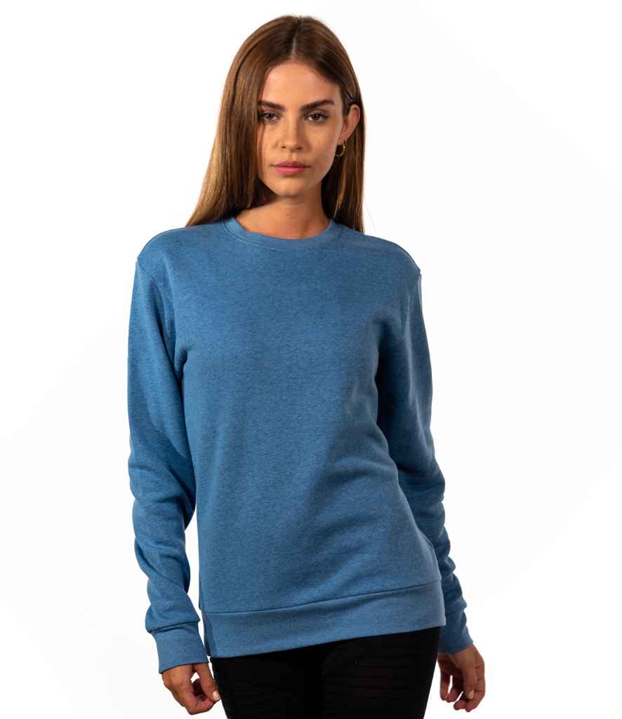 Next Level Apparel Unisex CVC Crew Neck Sweatshirt in Heather Bay Blue by Next Level Apparel — Custom branded clothing by Print Press, featuring premium embroidery produced in our specialist print lab in the UK.