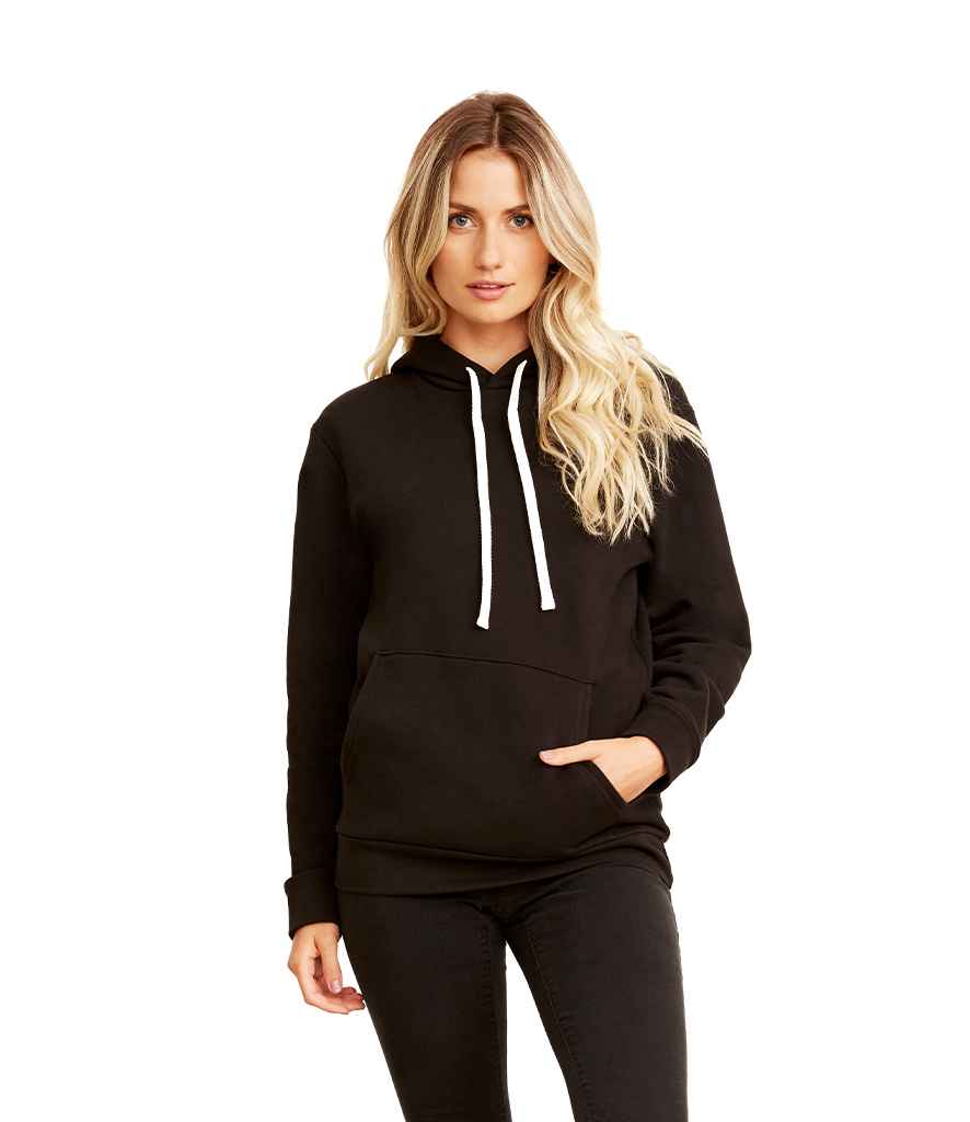 Next Level Apparel Unisex Fleece Pullover Hoodie in Black by Next Level Apparel — Custom branded clothing by Print Press, featuring premium embroidery produced in our specialist print lab in the UK.