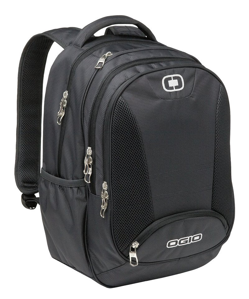 Bullion Backpack in One size Black Silver by OGIO — Custom branded clothing by Print Press, featuring premium embroidery produced in our specialist print lab in the UK.