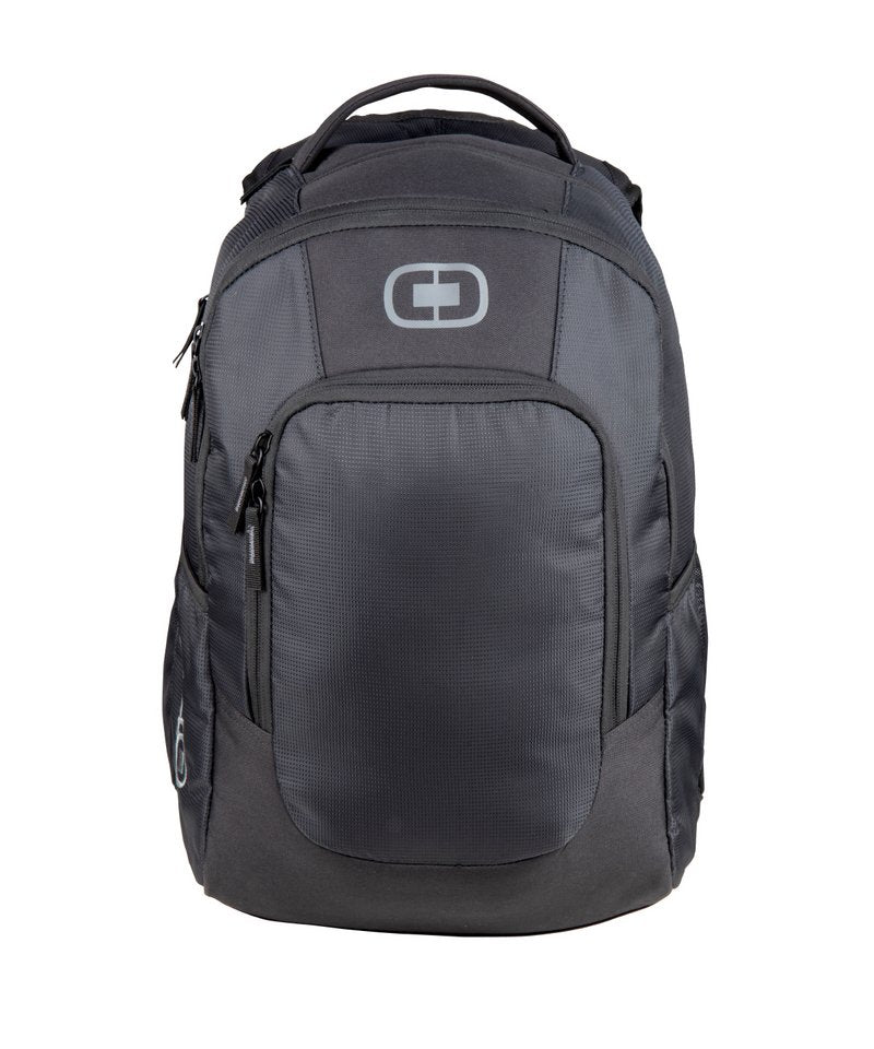 Logan Backpack in One size Black by OGIO — Custom branded clothing by Print Press, featuring premium embroidery produced in our specialist print lab in the UK.