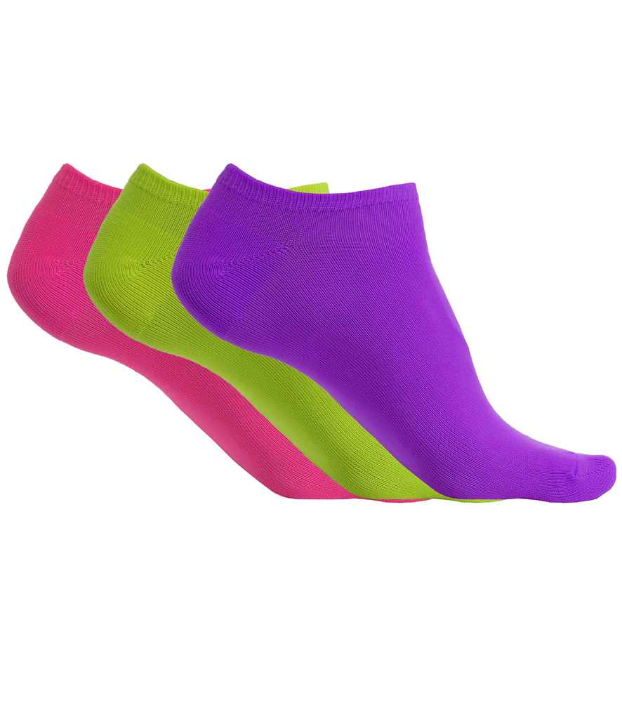 Proact Microfibre Sneaker Socks in Bright Violet Fluorescent Green Fluorescent Pink by Proact — Custom branded clothing by Print Press, featuring premium embroidery produced in our specialist print lab in the UK.