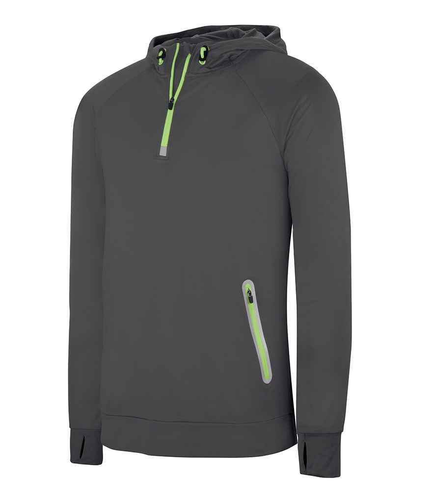 Proact Zip Neck Hooded Sweatshirt in Dark Grey by Proact — Custom branded clothing by Print Press, featuring premium embroidery produced in our specialist print lab in the UK.