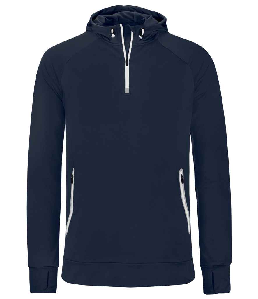 Proact Zip Neck Hooded Sweatshirt in Navy by Proact — Custom branded clothing by Print Press, featuring premium embroidery produced in our specialist print lab in the UK.