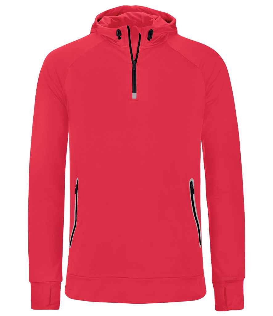 Proact Zip Neck Hooded Sweatshirt in Red by Proact — Custom branded clothing by Print Press, featuring premium embroidery produced in our specialist print lab in the UK.