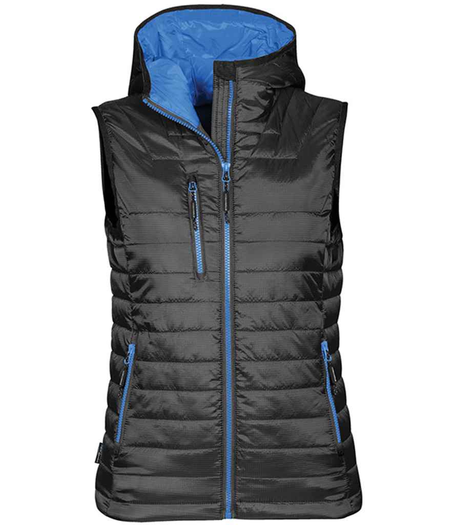 Stormtech Ladies Gravity Bodywarmer in Black Marine Blue by Stormtech — Custom branded clothing by Print Press, featuring premium embroidery produced in our specialist print lab in the UK.