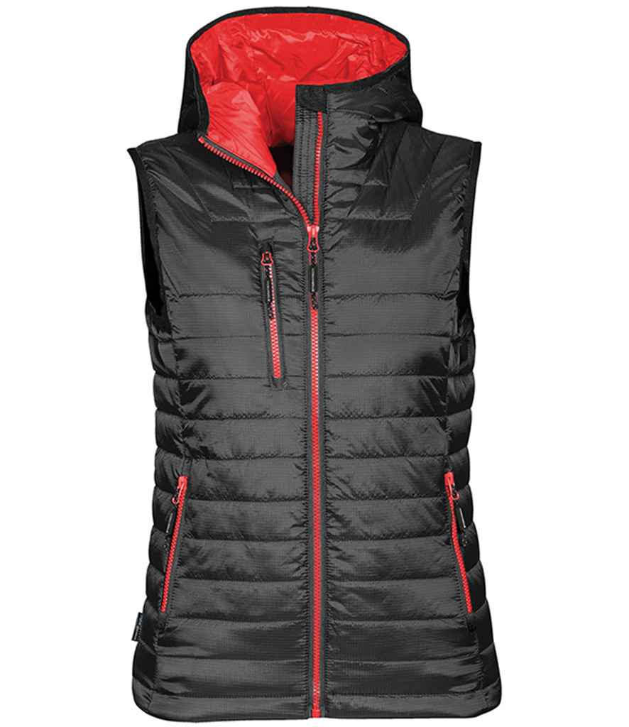 Stormtech Ladies Gravity Bodywarmer in Black True Red by Stormtech — Custom branded clothing by Print Press, featuring premium embroidery produced in our specialist print lab in the UK.