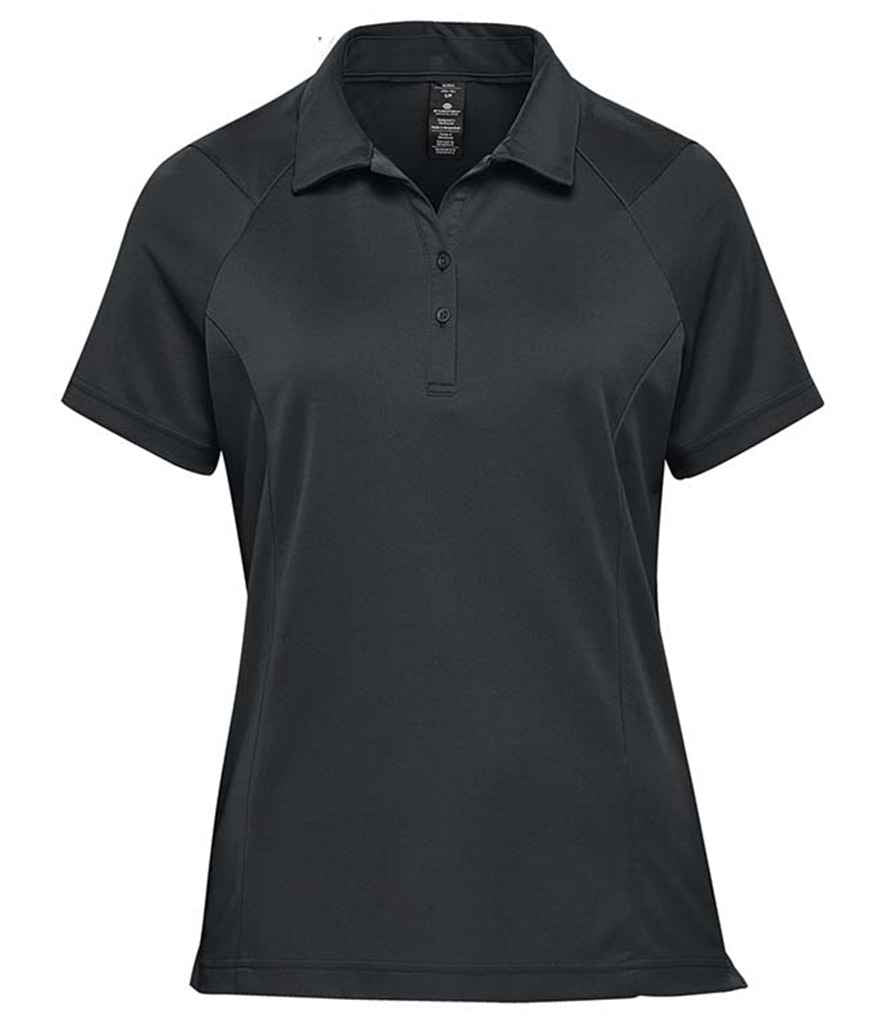 Stormtech Ladies Milano Sports Polo Shirt in Black by Stormtech — Custom branded clothing by Print Press, featuring premium embroidery produced in our specialist print lab in the UK.