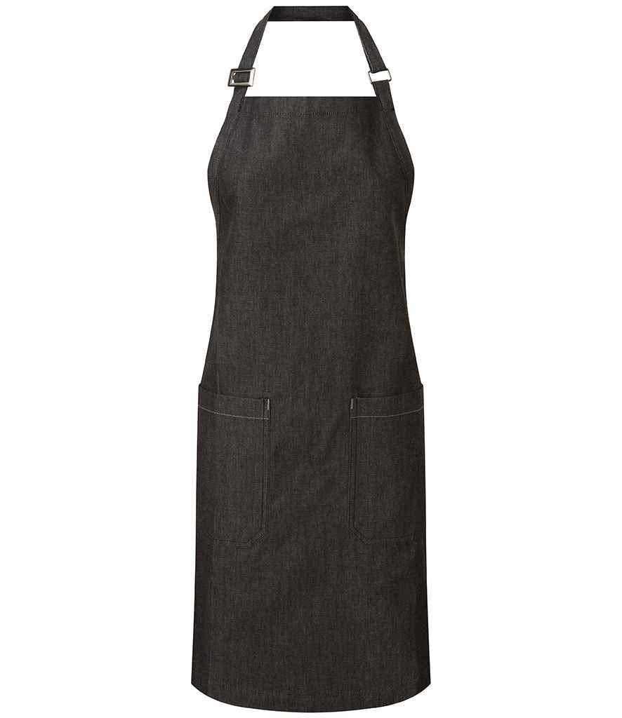 Premier Fairtrade Certified Organic Cotton Denim Bib Apron in ONE Black Denim by Premier — Custom branded clothing by Print Press, featuring premium embroidery produced in our specialist print lab in the UK.
