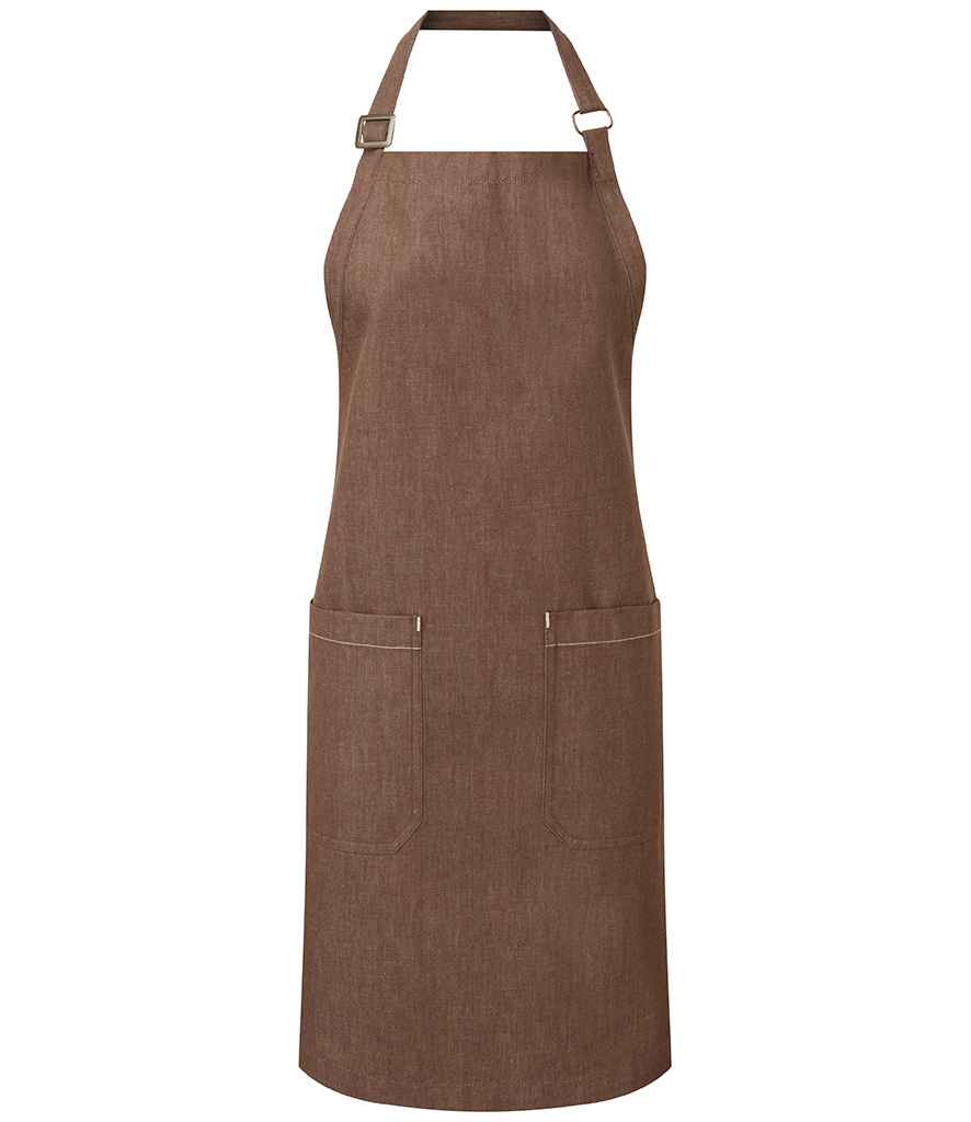 Premier Fairtrade Certified Organic Cotton Denim Bib Apron in ONE Brown Denim by Premier — Custom branded clothing by Print Press, featuring premium embroidery produced in our specialist print lab in the UK.
