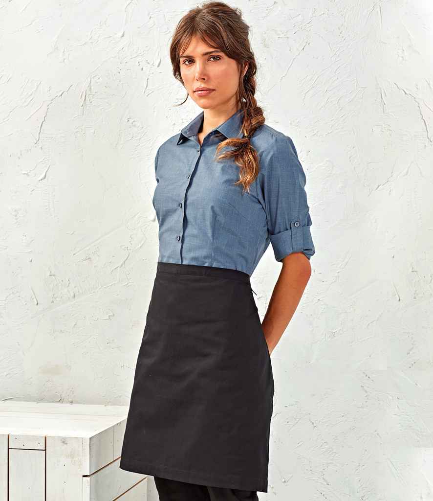 Premier Fairtrade Certified Organic Cotton Waist Apron in ONE Black by Premier — Custom branded clothing by Print Press, featuring premium embroidery produced in our specialist print lab in the UK.