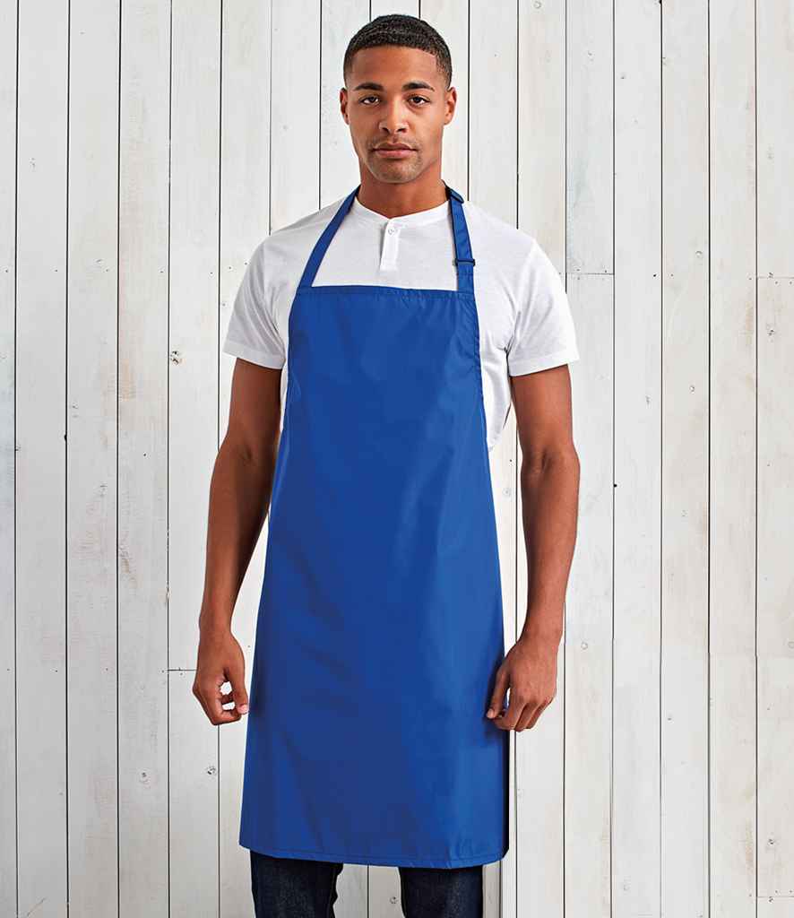 Premier Waterproof Bib Apron in ONE Royal Blue by Premier — Custom branded clothing by Print Press, featuring premium embroidery produced in our specialist print lab in the UK.