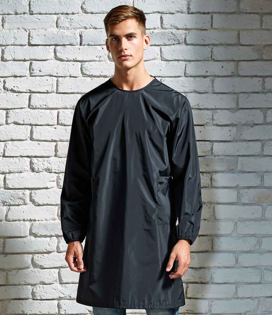 Premier All Purpose Waterproof Gown in Black by Premier — Custom branded clothing by Print Press, featuring premium embroidery produced in our specialist print lab in the UK.