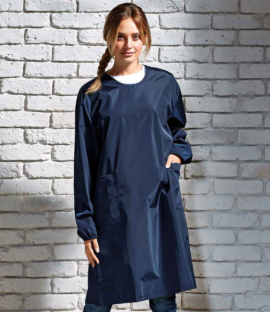 Premier All Purpose Waterproof Gown in Navy by Premier — Custom branded clothing by Print Press, featuring premium embroidery produced in our specialist print lab in the UK.