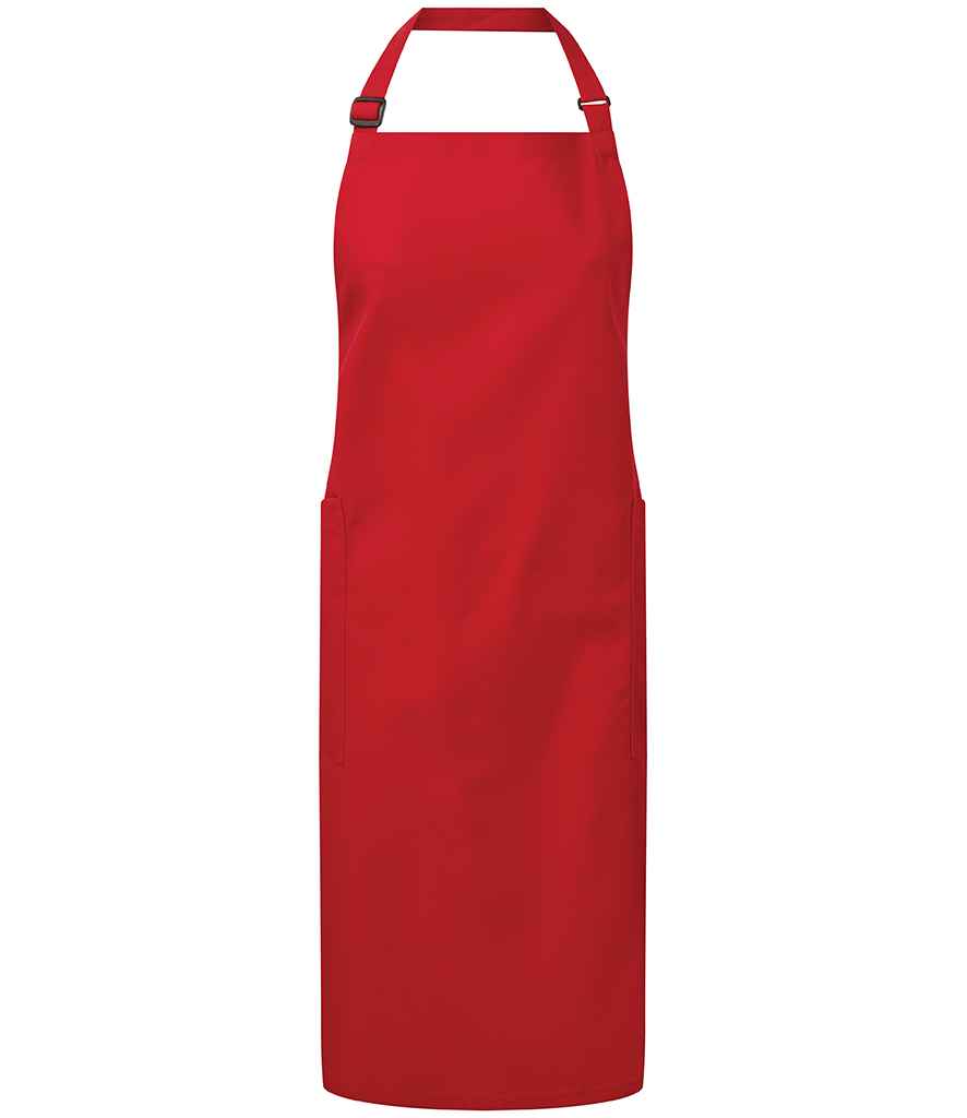 Premier Recycled and Organic Fairtrade Certified Bib Apron in ONE Red by Premier — Custom branded clothing by Print Press, featuring premium embroidery produced in our specialist print lab in the UK.