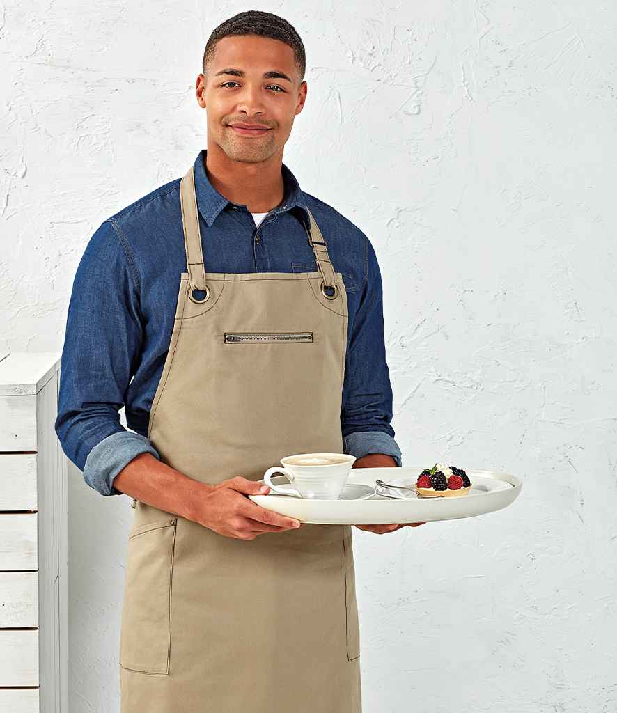 Premier Barley Sustainable Bib Apron in ONE Khaki Brown by Premier — Custom branded clothing by Print Press, featuring premium embroidery produced in our specialist print lab in the UK.