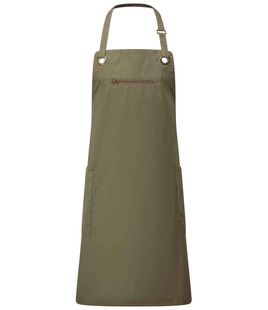 Premier Barley Sustainable Bib Apron in ONE Olive Green Chestnut by Premier — Custom branded clothing by Print Press, featuring premium embroidery produced in our specialist print lab in the UK.