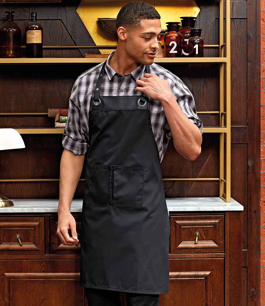 Premier Espresso Bib Apron in ONE Black Black by Premier — Custom branded clothing by Print Press, featuring premium embroidery produced in our specialist print lab in the UK.