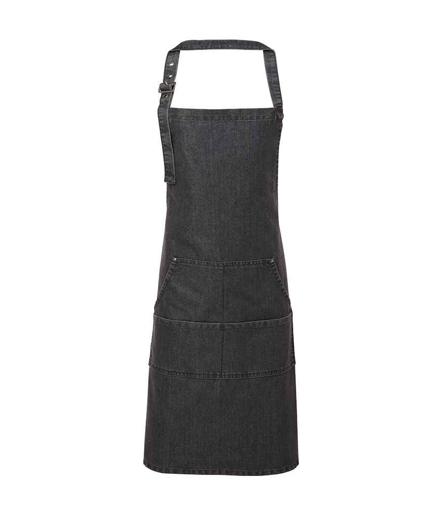Premier Denim Bib Apron in ONE Black Denim by Premier — Custom branded clothing by Print Press, featuring premium embroidery produced in our specialist print lab in the UK.
