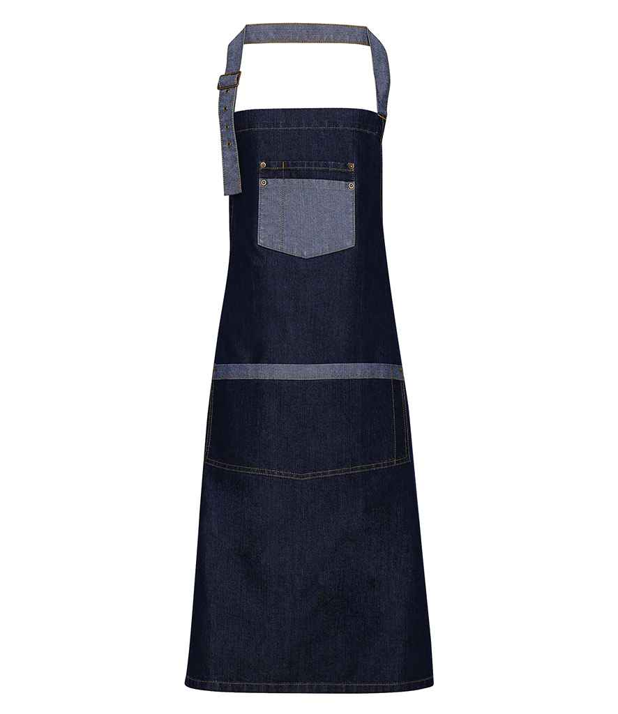 Premier Domain Bib Apron in ONE Indigo Denim by Premier — Custom branded clothing by Print Press, featuring premium embroidery produced in our specialist print lab in the UK.