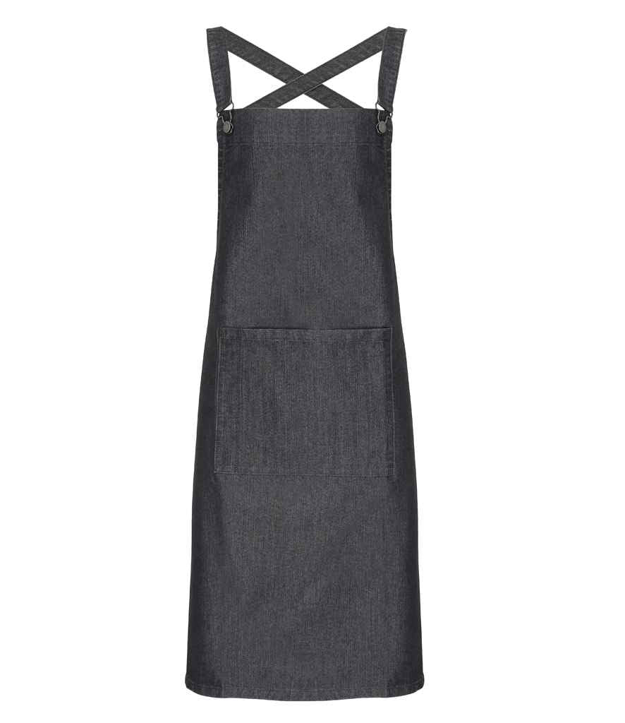 Premier Cross Back Barista Bib Apron in ONE Black Denim by Premier — Custom branded clothing by Print Press, featuring premium embroidery produced in our specialist print lab in the UK.