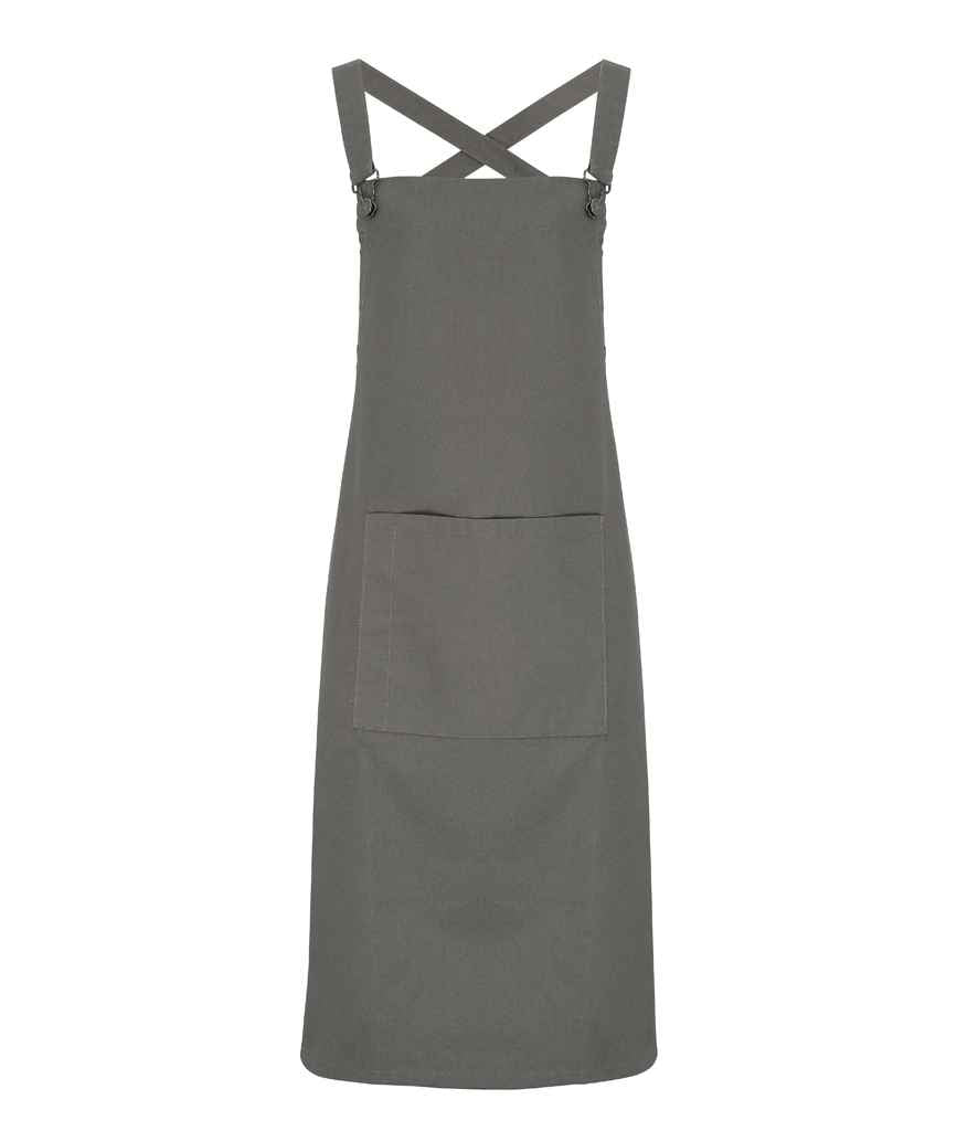 Premier Cross Back Barista Bib Apron in ONE Dark Grey by Premier — Custom branded clothing by Print Press, featuring premium embroidery produced in our specialist print lab in the UK.