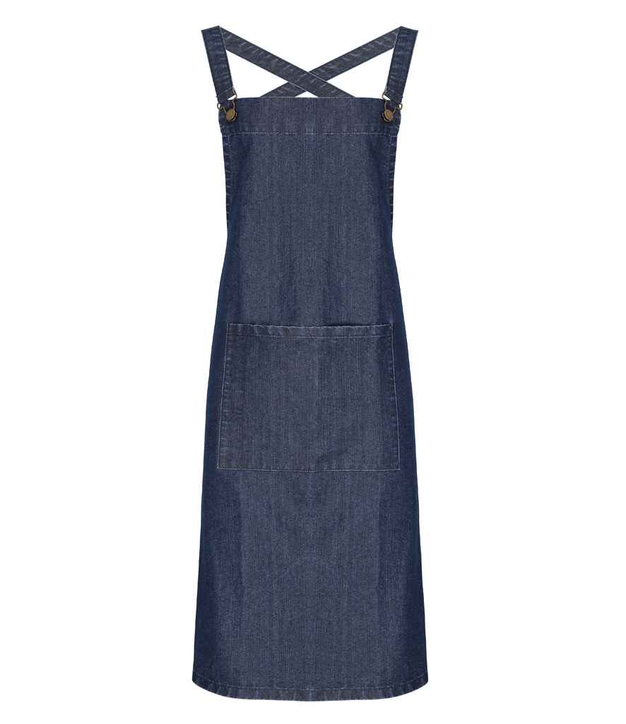 Premier Cross Back Barista Bib Apron in ONE Indigo Denim by Premier — Custom branded clothing by Print Press, featuring premium embroidery produced in our specialist print lab in the UK.
