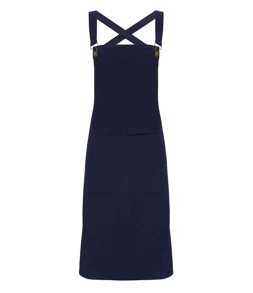 Premier Cross Back Barista Bib Apron in ONE Navy by Premier — Custom branded clothing by Print Press, featuring premium embroidery produced in our specialist print lab in the UK.