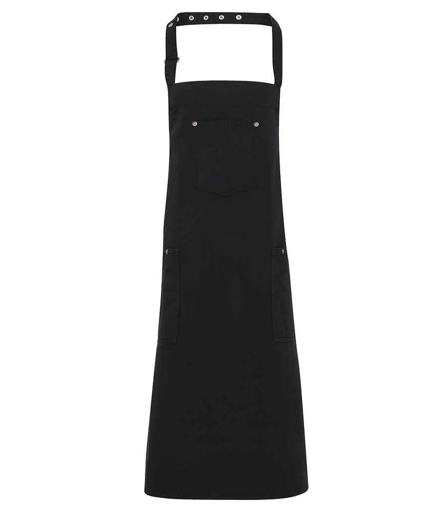 Premier Cotton Chino Bib Apron in ONE Black by Premier — Custom branded clothing by Print Press, featuring premium embroidery produced in our specialist print lab in the UK.