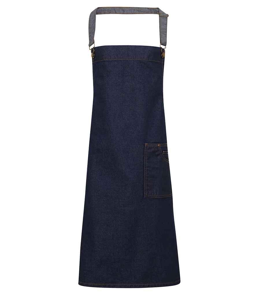 Premier District Bib Apron in ONE Indigo Denim by Premier — Custom branded clothing by Print Press, featuring premium embroidery produced in our specialist print lab in the UK.