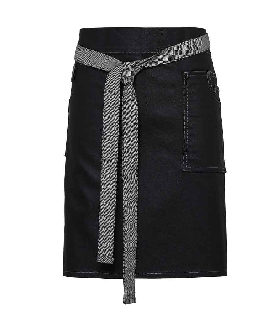 Premier Division Waist Apron in ONE Black Denim by Premier — Custom branded clothing by Print Press, featuring premium embroidery produced in our specialist print lab in the UK.