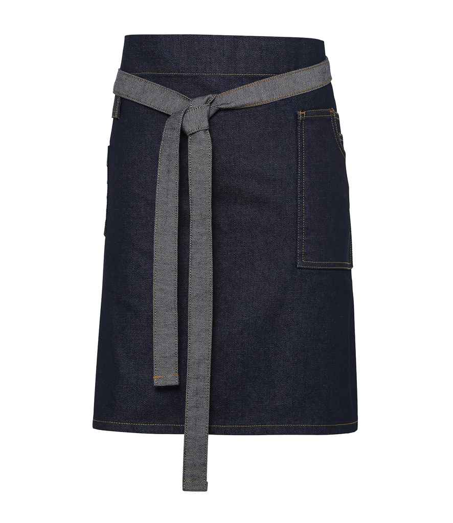 Premier Division Waist Apron in ONE Indigo Denim by Premier — Custom branded clothing by Print Press, featuring premium embroidery produced in our specialist print lab in the UK.