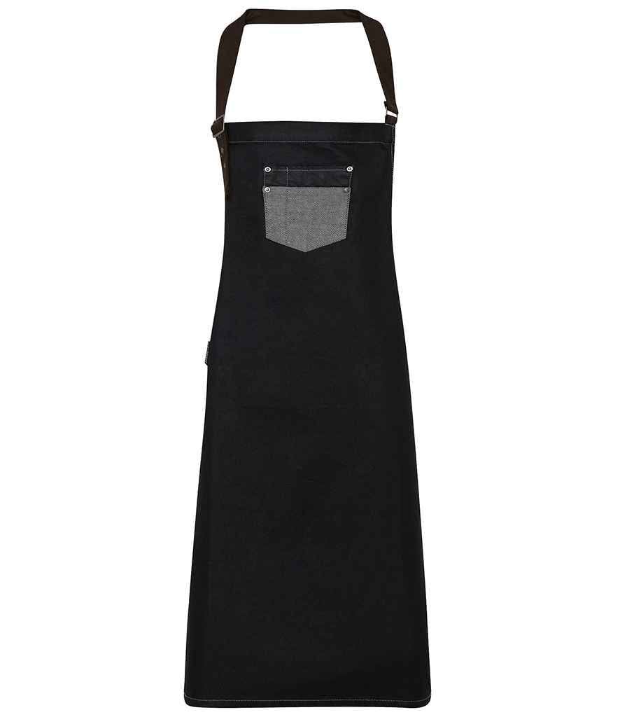 Premier Division Bib Apron in ONE Black Denim by Premier — Custom branded clothing by Print Press, featuring premium embroidery produced in our specialist print lab in the UK.
