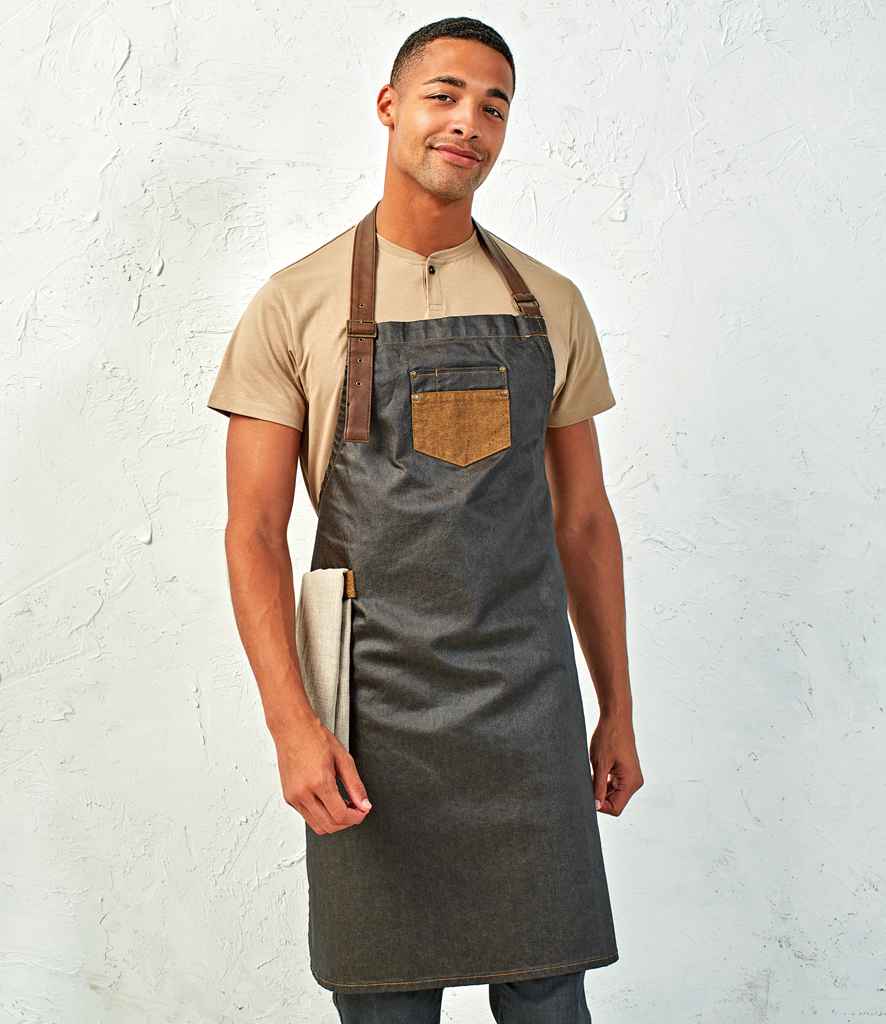 Premier Division Bib Apron in ONE Black Tan Denim by Premier — Custom branded clothing by Print Press, featuring premium embroidery produced in our specialist print lab in the UK.
