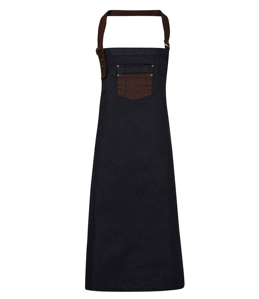 Premier Division Bib Apron in ONE Indigo Denim Brown Denim by Premier — Custom branded clothing by Print Press, featuring premium embroidery produced in our specialist print lab in the UK.