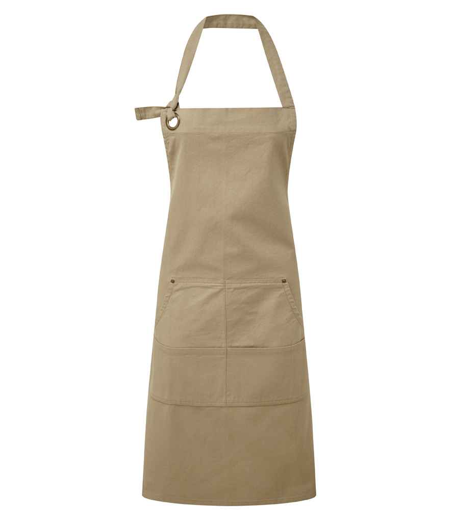 Premier Calibre Heavy Canvas Pocket Apron in ONE Khaki by Premier — Custom branded clothing by Print Press, featuring premium embroidery produced in our specialist print lab in the UK.