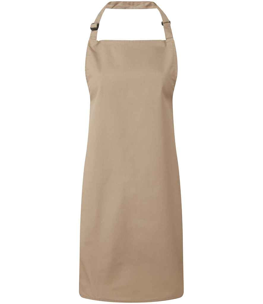 Premier 'Colours' Bib Apron in ONE Khaki by Premier — Custom branded clothing by Print Press, featuring premium embroidery produced in our specialist print lab in the UK.