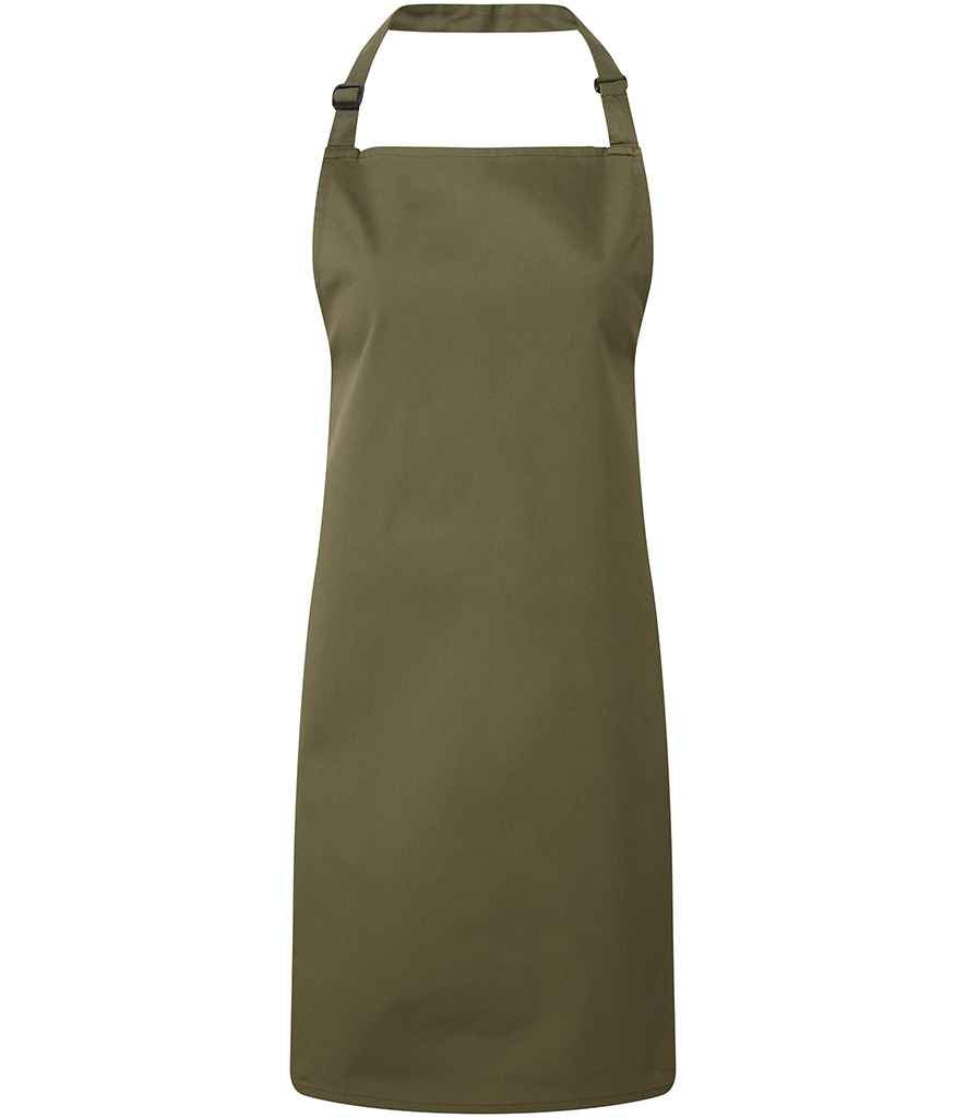 Premier 'Colours' Bib Apron in ONE Olive Green by Premier — Custom branded clothing by Print Press, featuring premium embroidery produced in our specialist print lab in the UK.