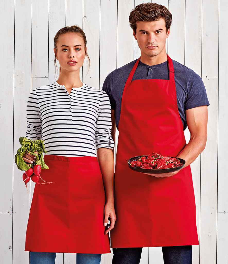 Premier 'Colours' Bib Apron in ONE Red by Premier — Custom branded clothing by Print Press, featuring premium embroidery produced in our specialist print lab in the UK.