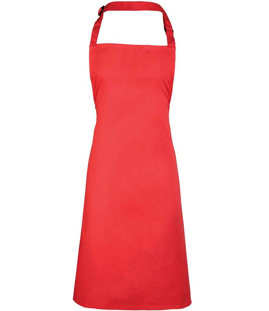 Premier 'Colours' Bib Apron in ONE Strawberry Red by Premier — Custom branded clothing by Print Press, featuring premium embroidery produced in our specialist print lab in the UK.