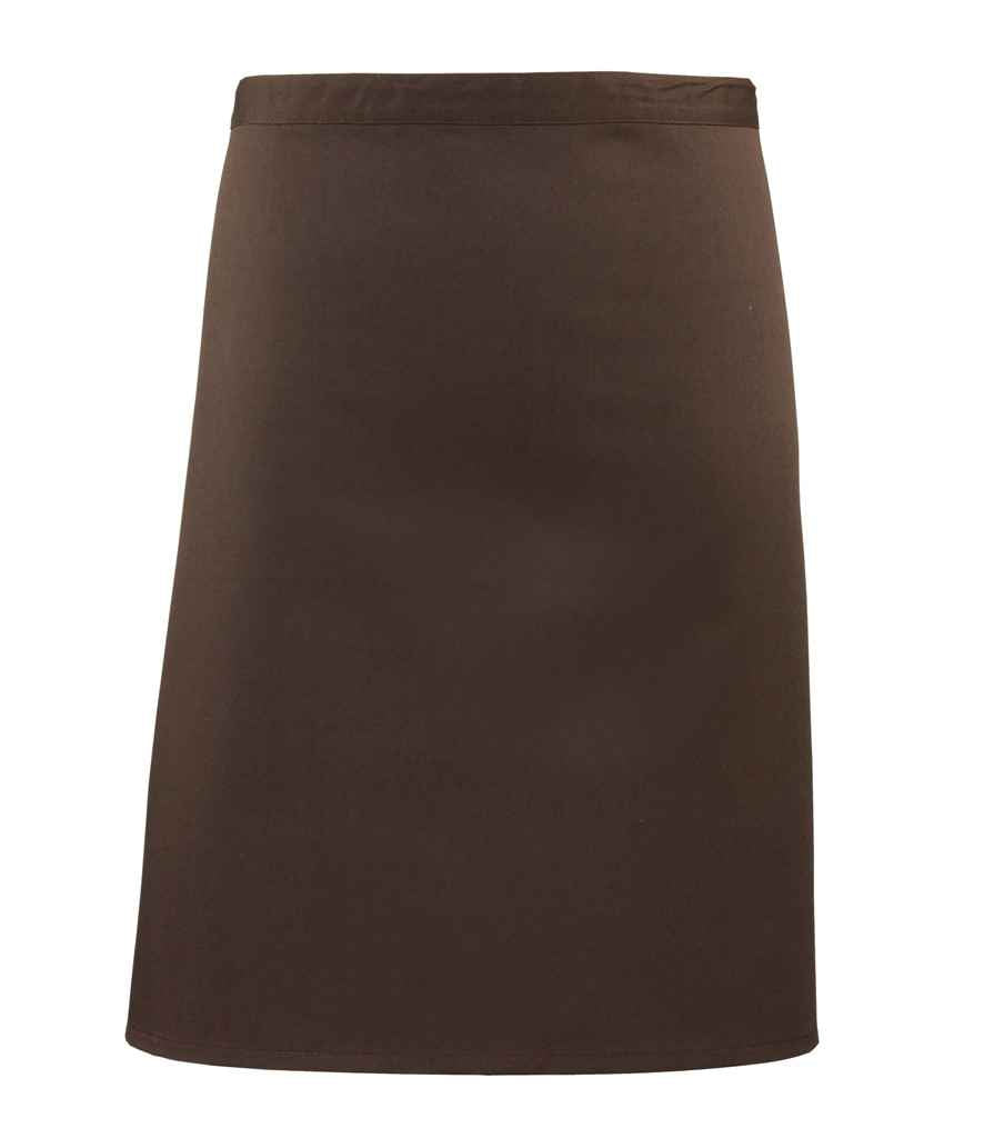 Premier 'Colours' Mid Length Apron in ONE Brown by Premier — Custom branded clothing by Print Press, featuring premium embroidery produced in our specialist print lab in the UK.