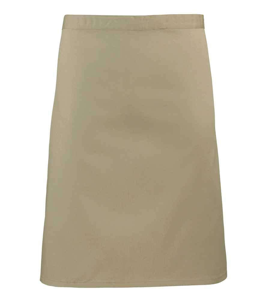 Premier 'Colours' Mid Length Apron in ONE Khaki by Premier — Custom branded clothing by Print Press, featuring premium embroidery produced in our specialist print lab in the UK.