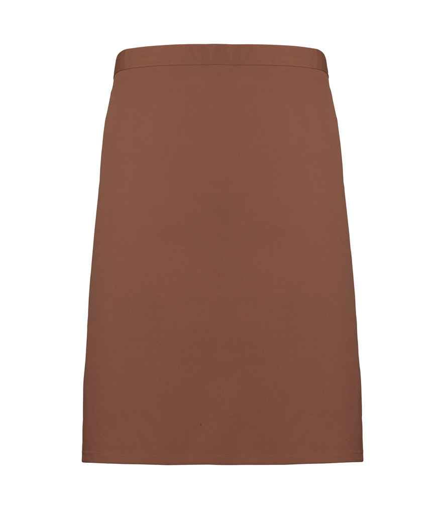 Premier 'Colours' Mid Length Apron in ONE Mocha by Premier — Custom branded clothing by Print Press, featuring premium embroidery produced in our specialist print lab in the UK.