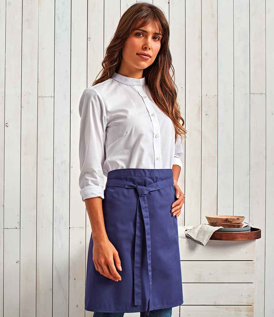 Premier 'Colours' Mid Length Apron in ONE Marine Blue by Premier — Custom branded clothing by Print Press, featuring premium embroidery produced in our specialist print lab in the UK.