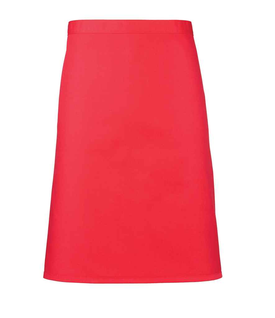 Premier 'Colours' Mid Length Apron in ONE Strawberry Red by Premier — Custom branded clothing by Print Press, featuring premium embroidery produced in our specialist print lab in the UK.