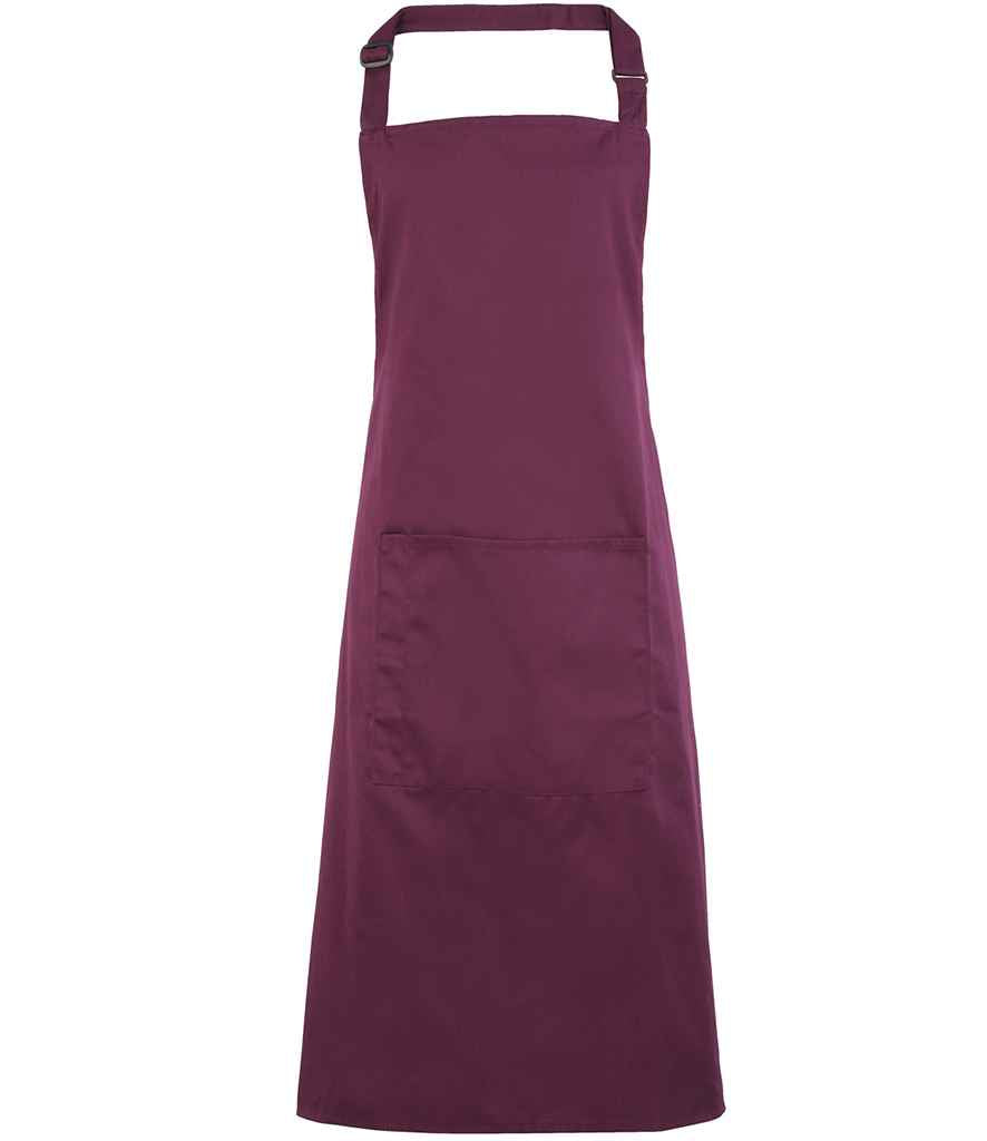 Premier 'Colours' Bib Apron with Pocket in ONE Aubergine by Premier — Custom branded clothing by Print Press, featuring premium embroidery produced in our specialist print lab in the UK.