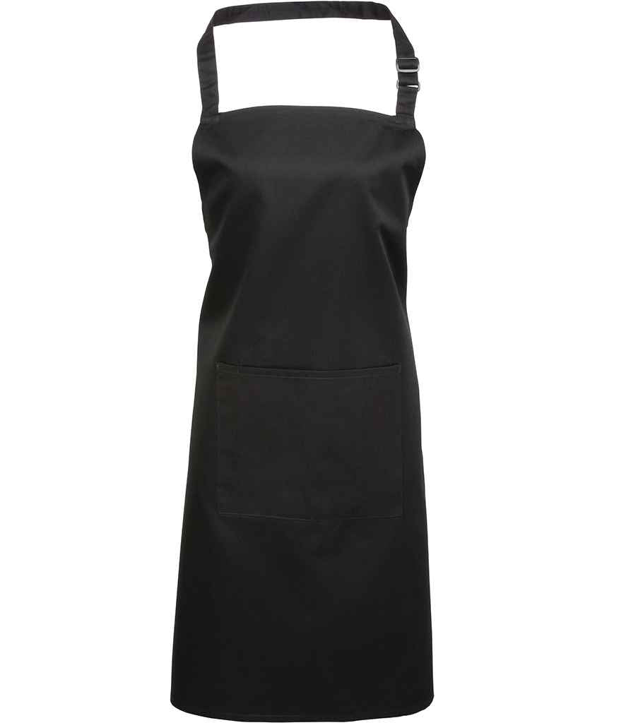 Premier 'Colours' Bib Apron with Pocket in ONE Black by Premier — Custom branded clothing by Print Press, featuring premium embroidery produced in our specialist print lab in the UK.