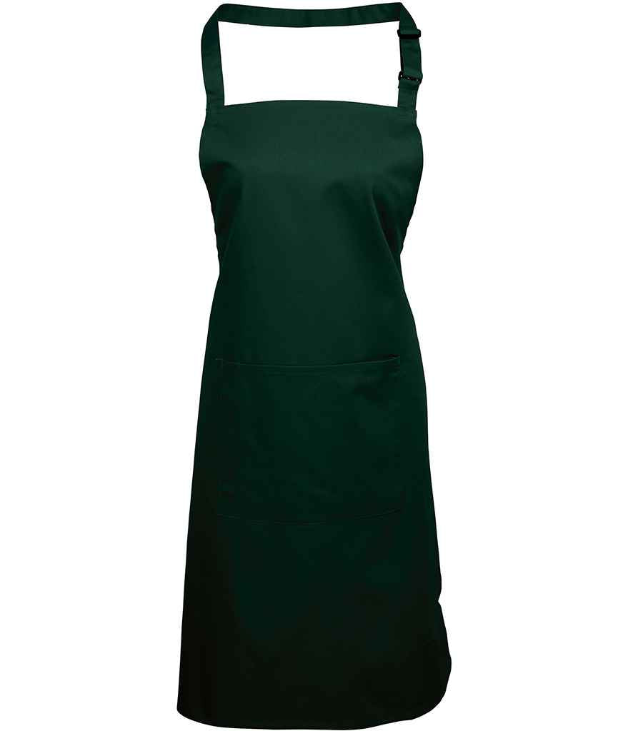 Premier 'Colours' Bib Apron with Pocket in ONE Bottle Green by Premier — Custom branded clothing by Print Press, featuring premium embroidery produced in our specialist print lab in the UK.