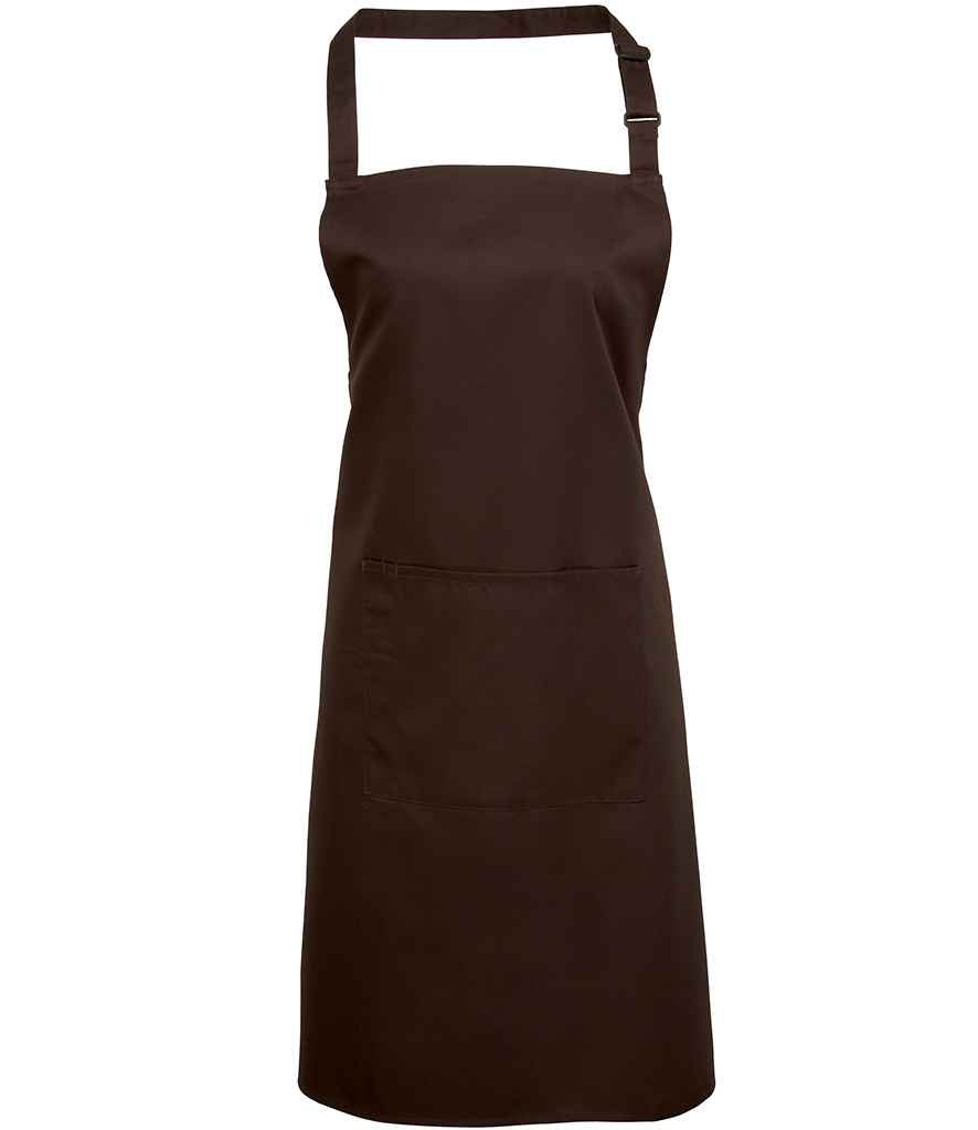 Premier 'Colours' Bib Apron with Pocket in ONE Brown by Premier — Custom branded clothing by Print Press, featuring premium embroidery produced in our specialist print lab in the UK.