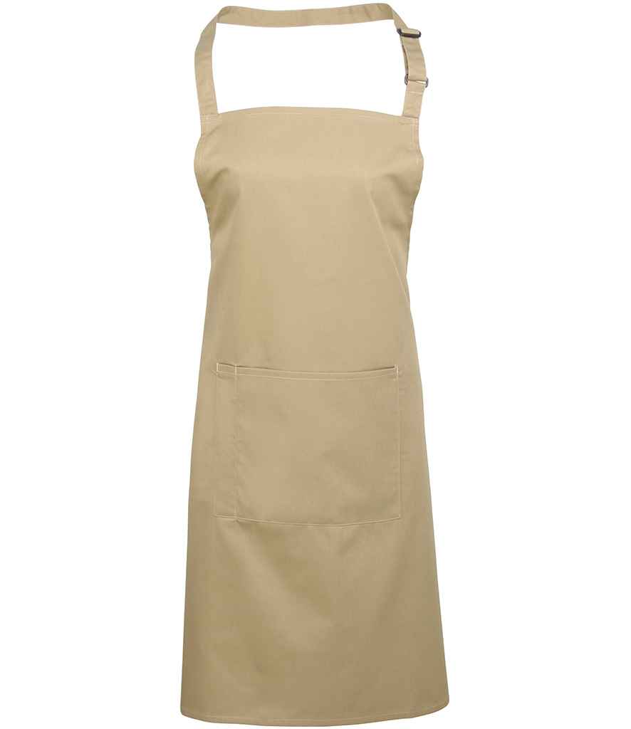 Premier 'Colours' Bib Apron with Pocket in ONE Khaki by Premier — Custom branded clothing by Print Press, featuring premium embroidery produced in our specialist print lab in the UK.